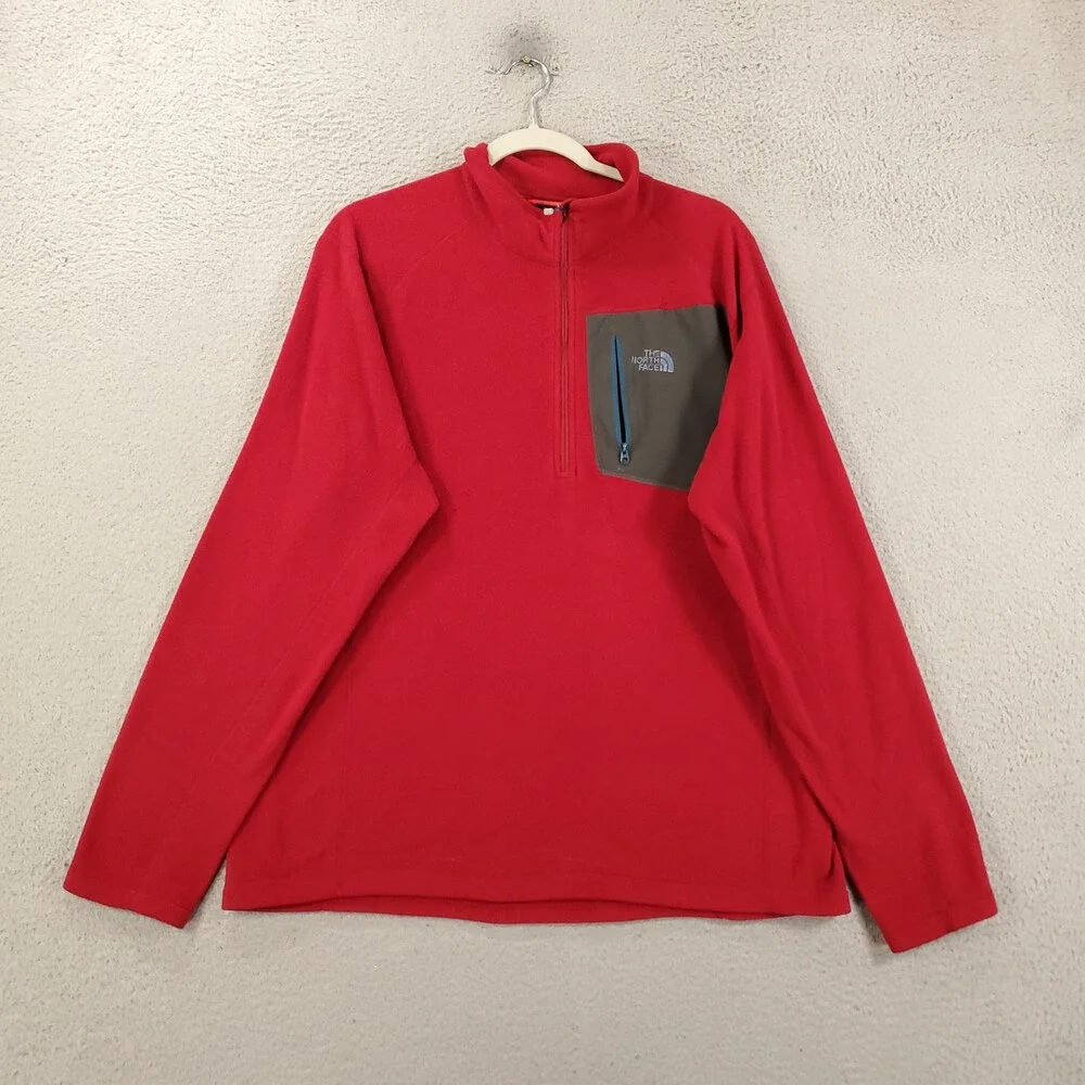 The North Face Fleece Sweater Mens Large Red 1/4 Zip Sweatshirt Pullover Jacket